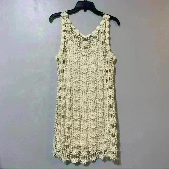 Teeze Me Dress Womens Beige A Line Sleeveless Mini Crochet Floral Beach Size S - Picture 3 of 9